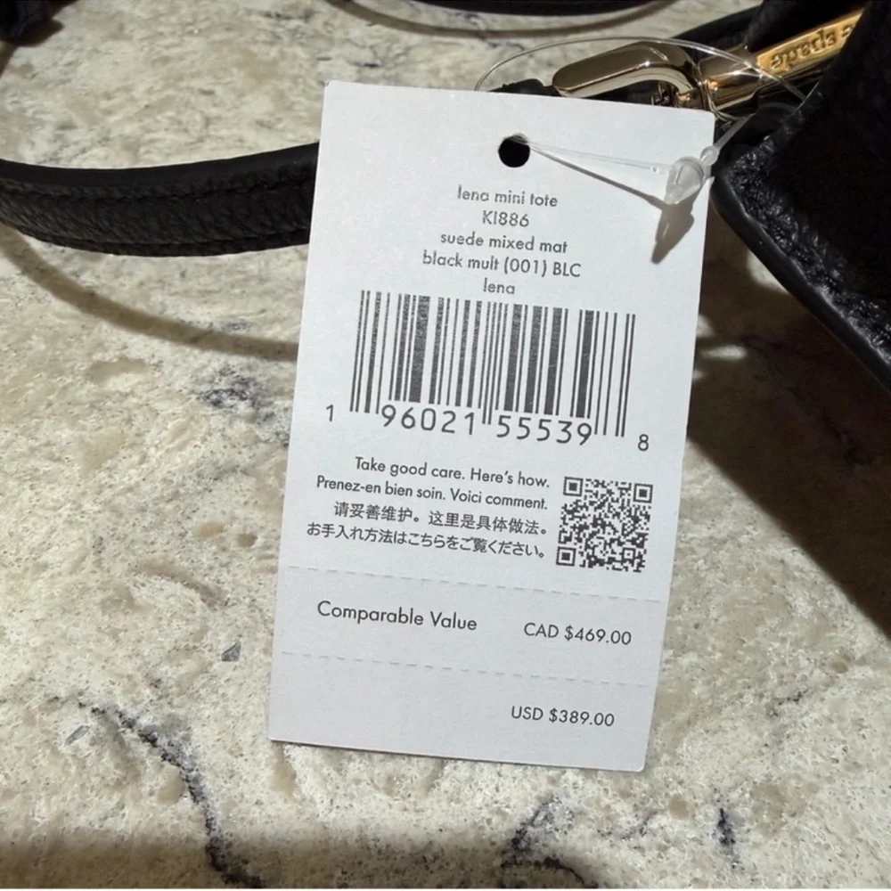 Kate Spade Lena Mini Tote Black Suede Leather Crossbody Bag NWT KI886 $389
